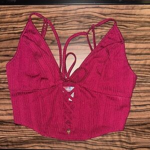 Urban Outfitters Burgundy Lace-Up Crop Top